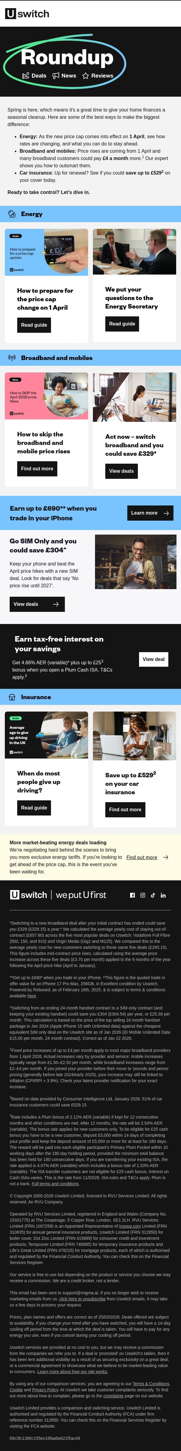 Save big this spring with Roundup email from Uswitch screenshot