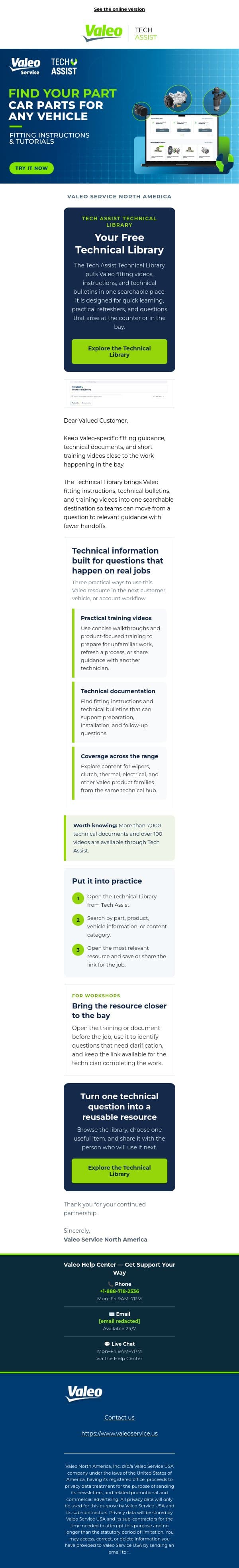 Your Free Technical Library email from Valeo screenshot