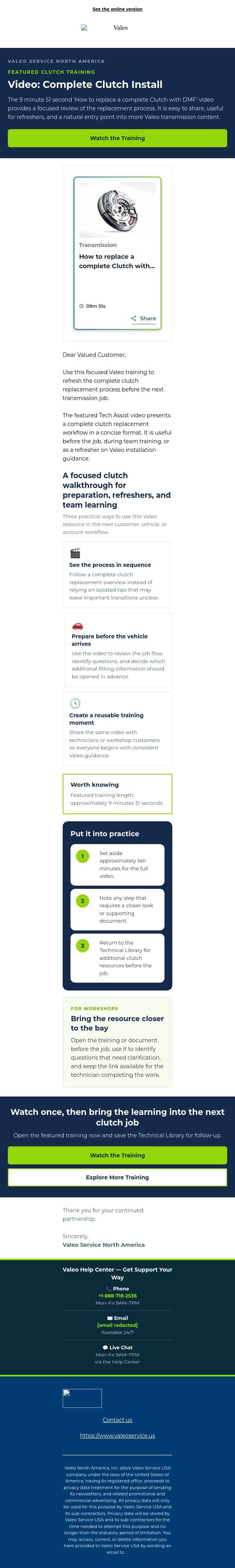 Video: Complete Clutch Install email from Valeo screenshot