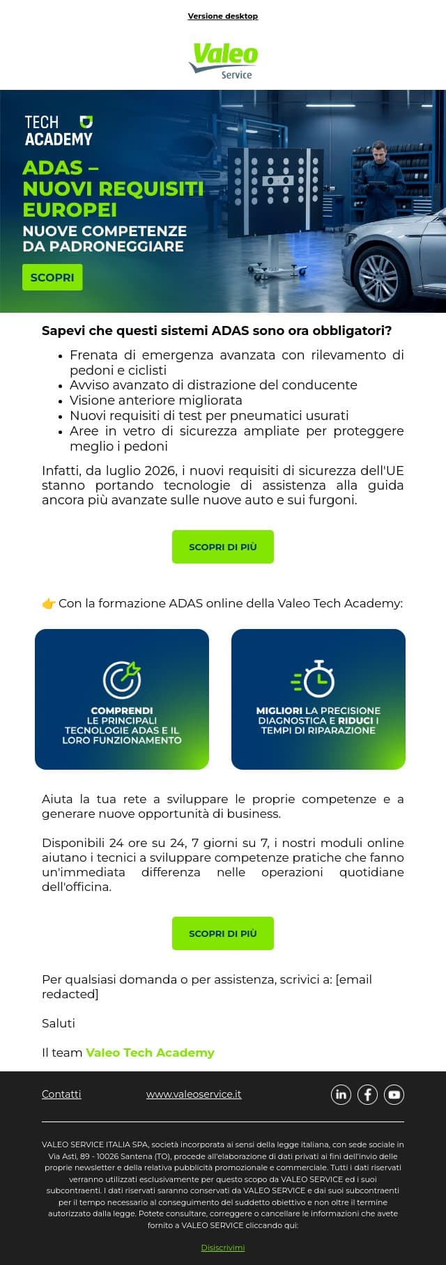 adam, i sistemi ADAS stanno diventando di serie sui nuovi veicoli. email from Valeo screenshot