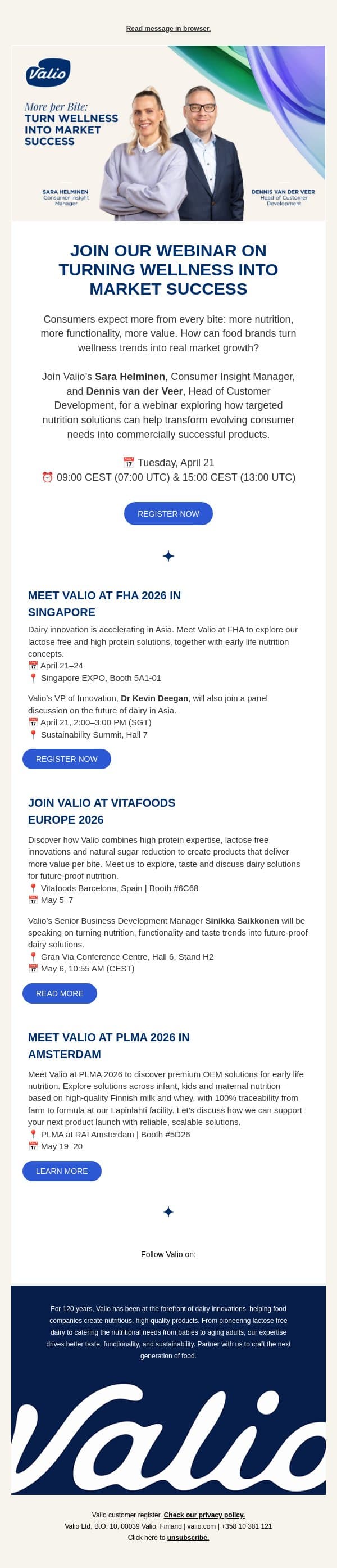 Join Valio's spring full of events and insights email from Valio screenshot