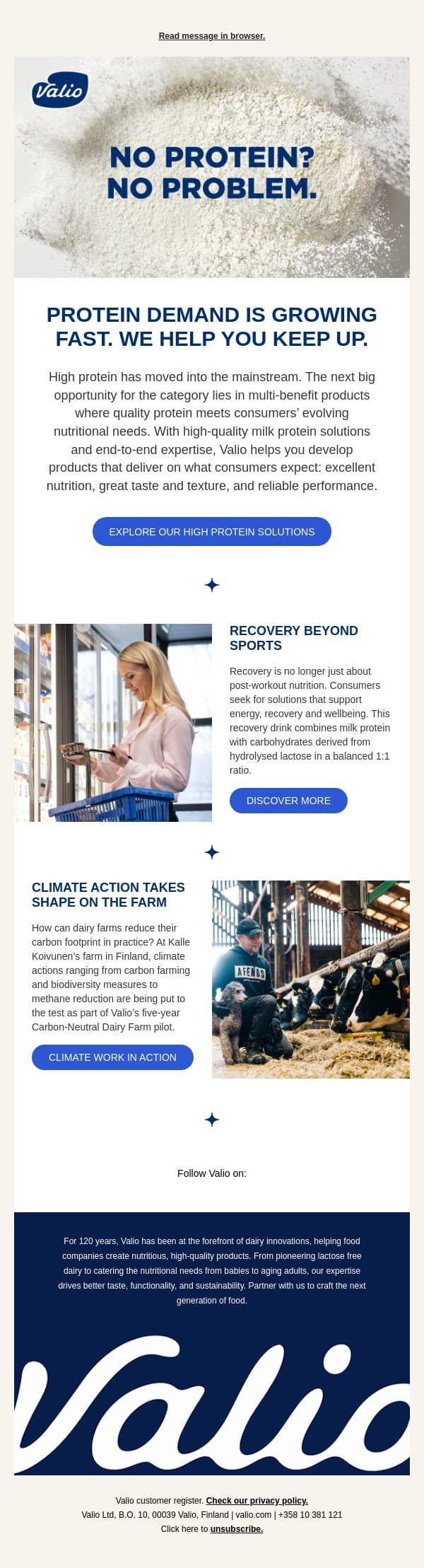 High protein opportunities – and what’s next in nutrition email from Valio screenshot
