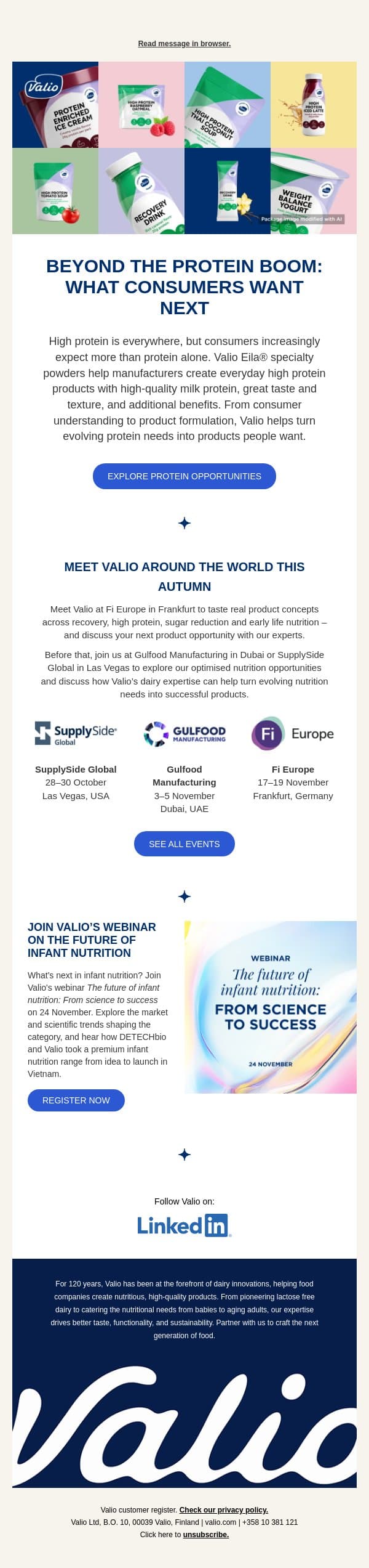 Beyond the protein boom: what consumers want next email from Valio screenshot