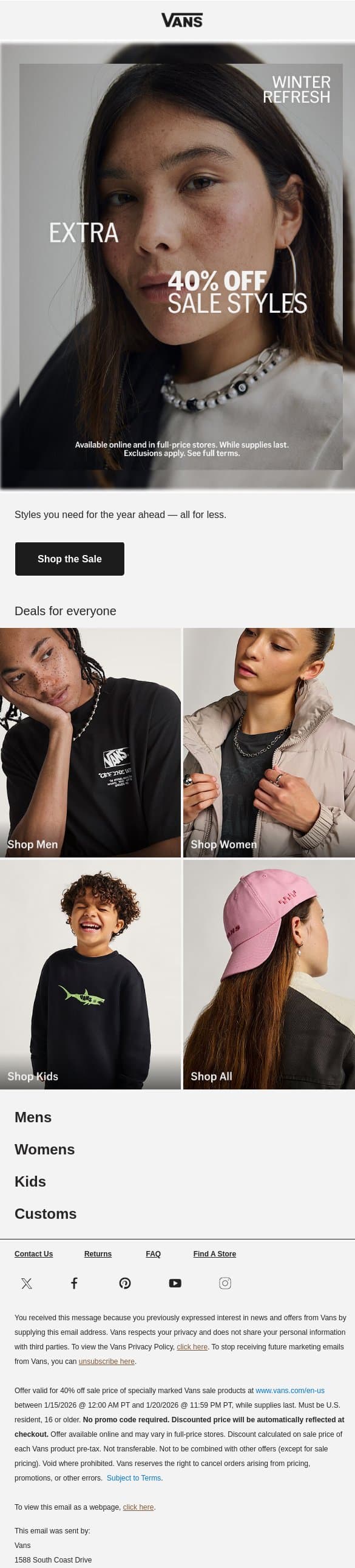 It’s your moment: Extra 40% off sale styles email from Vans screenshot