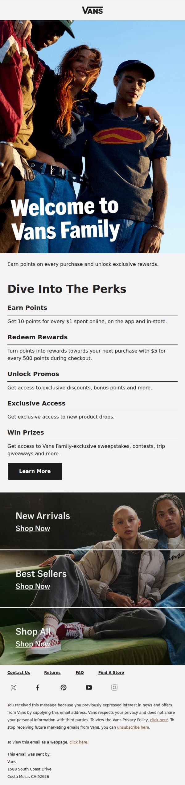 Explore the best parts of Vans Family email from Vans screenshot