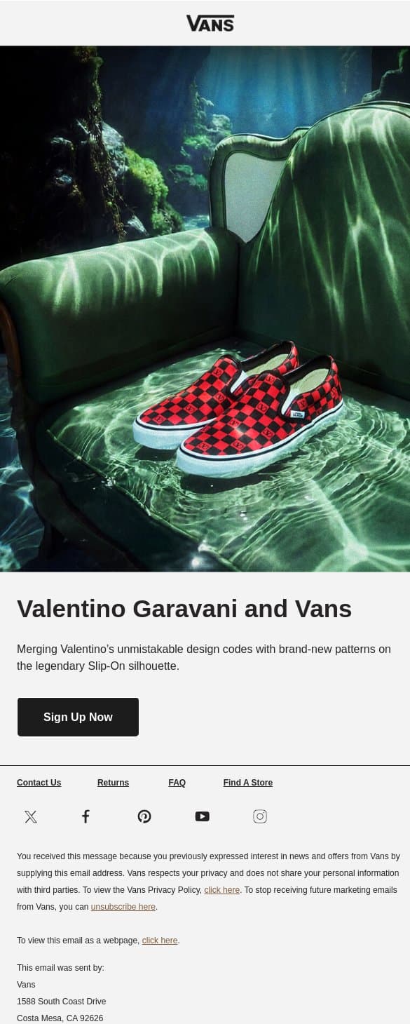COMING SOON: VALENTINO GARAVANI email from Vans screenshot