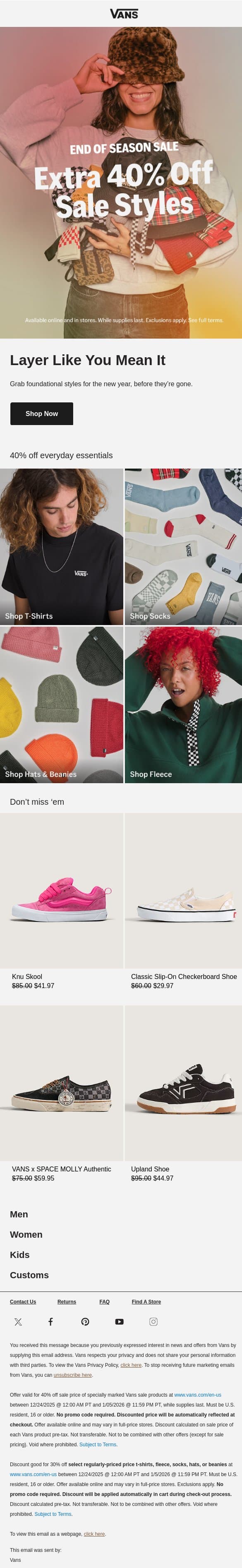 The layers you live in, 40% off email from Vans screenshot