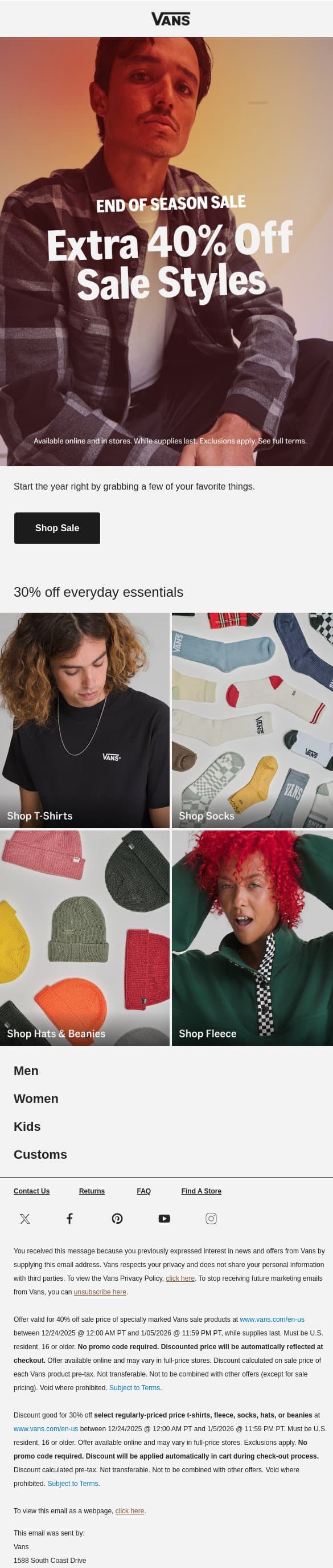 Thought you’d like these deals email from Vans screenshot