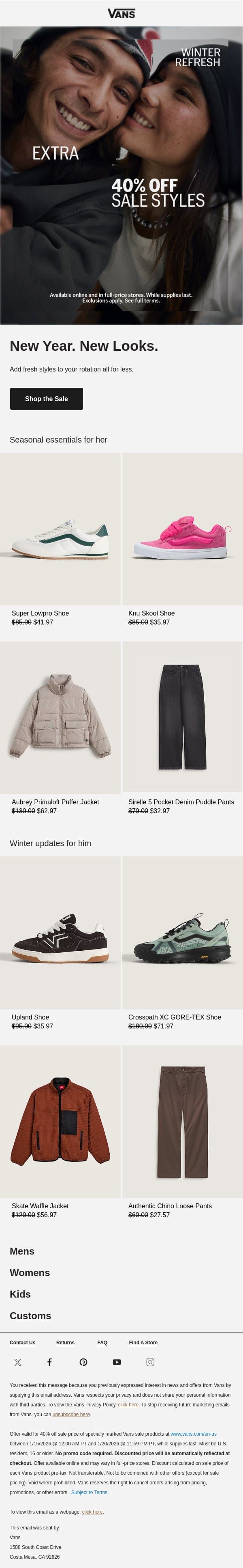 Your Winter Refresh is here email from Vans screenshot