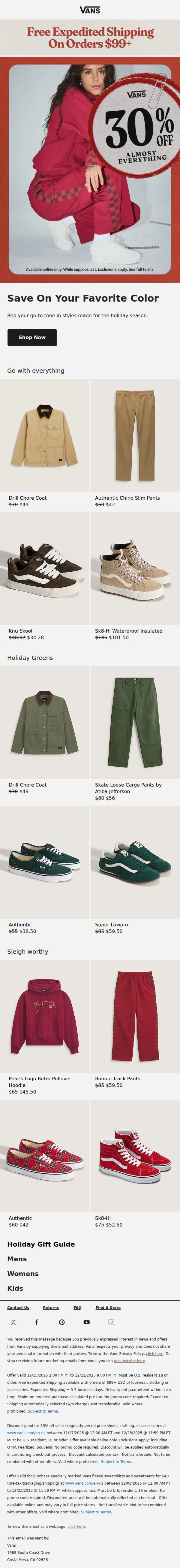 30% off these giftable styles email from Vans screenshot
