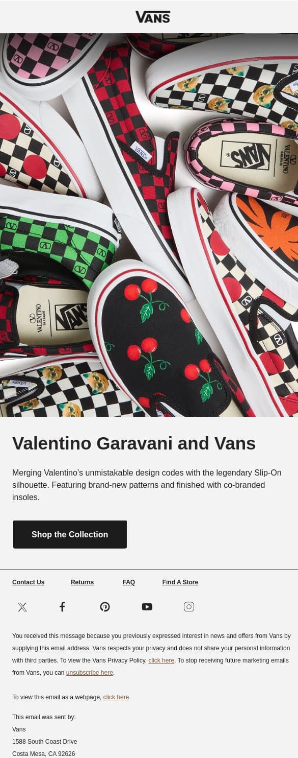 JUST DROPPED: VALENTINO GARAVANI email from Vans screenshot