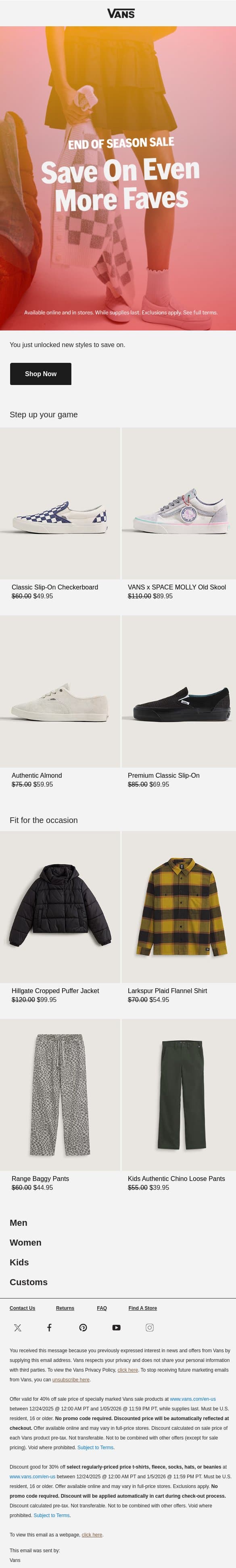 NEW sale styles just dropped email from Vans screenshot