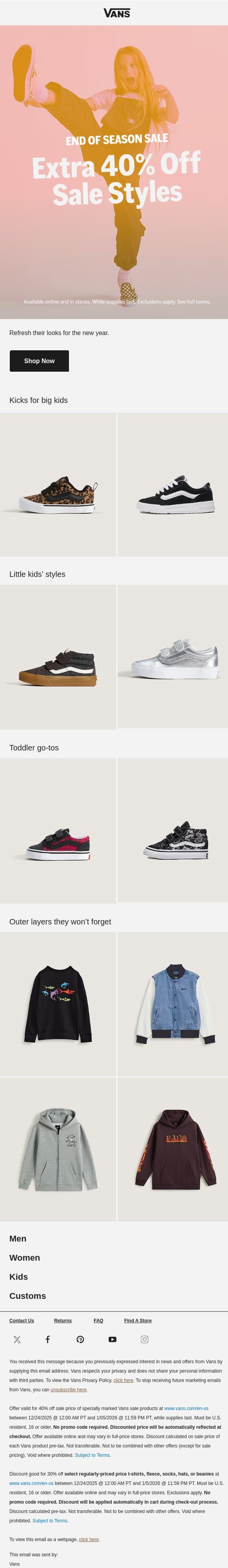 40% off kids’ favorites email from Vans screenshot