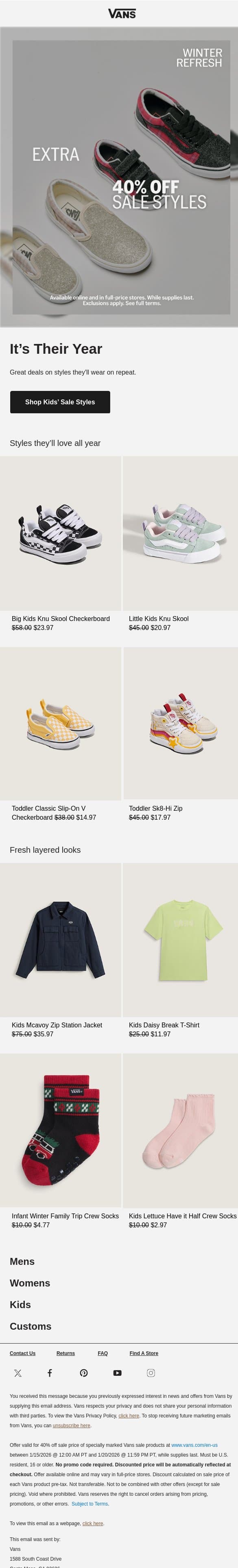 Big deals for the little ones email from Vans screenshot
