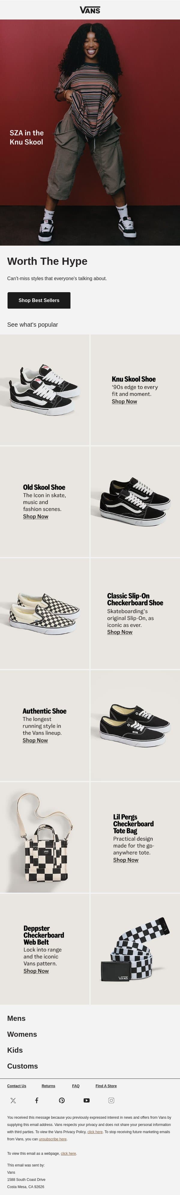 Best sellers, for a reason email from Vans screenshot