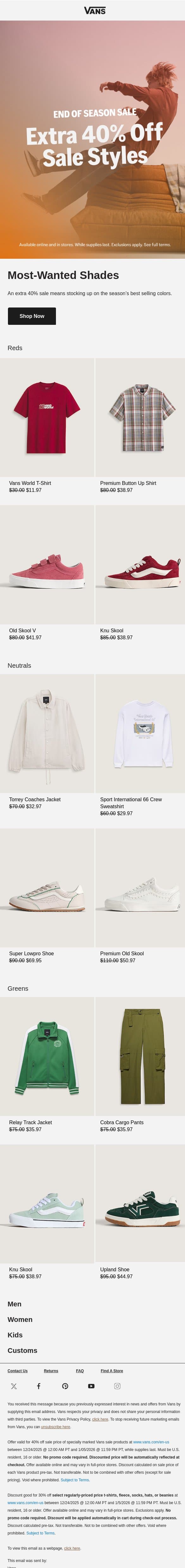 Save on the perfect winter palette email from Vans screenshot
