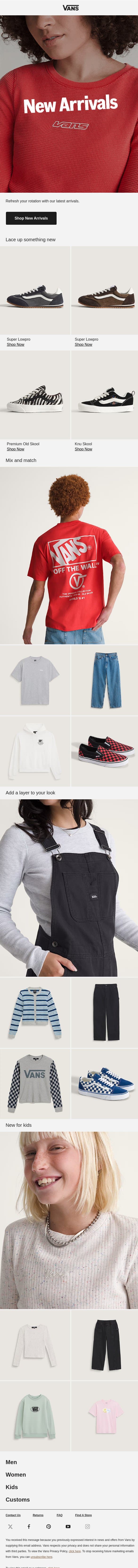New arrivals are here email from Vans screenshot