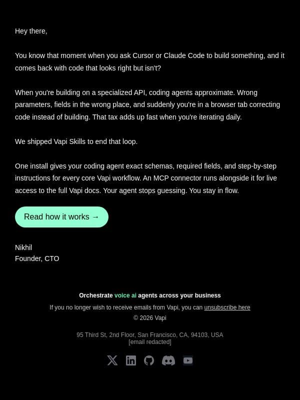 Building Vapi agents just got faster email from Vapi screenshot