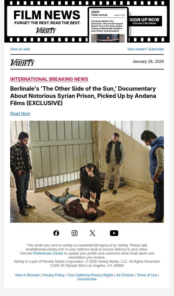 Berlinale's 'The Other Side of the Sun,' Documentary About Notorious Syrian Prison, Picked Up by Andana Films (EXCLUSIVE) email from Variety screenshot