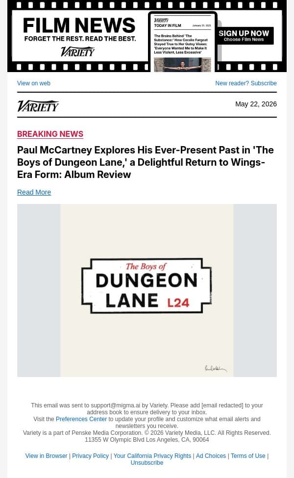 Paul McCartney Explores His Ever-Present Past in 'The Boys of Dungeon Lane,' a Delightful Return to Wings-Era Form: Album Review email from Variety screenshot