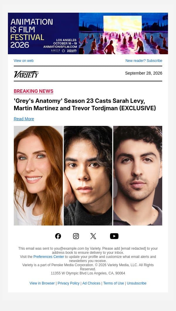'Grey's Anatomy' Season 23 Casts Sarah Levy, Martin Martinez and Trevor Tordjman (EXCLUSIVE) email from Variety screenshot