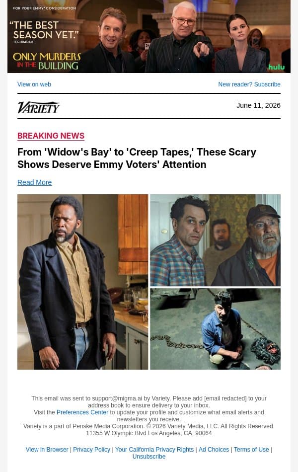 From 'Widow's Bay' to 'Creep Tapes,' These Scary Shows Deserve Emmy Voters' Attention email from Variety screenshot