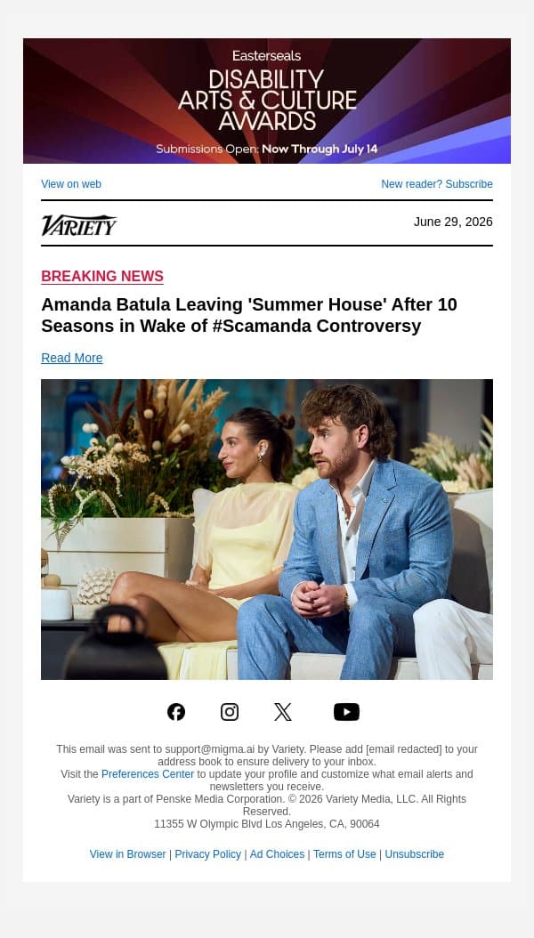 Amanda Batula Leaving 'Summer House' After 10 Seasons in Wake of #Scamanda Controversy email from Variety screenshot