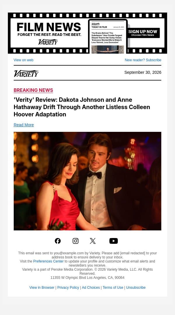 'Verity' Review: Dakota Johnson and Anne Hathaway Drift Through Another Listless Colleen Hoover Adaptation email from Variety screenshot