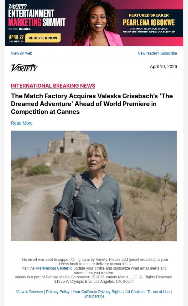 The Match Factory Acquires Valeska Grisebach’s 'The Dreamed Adventure' Ahead of World Premiere in Competition at Cannes email from Variety screenshot