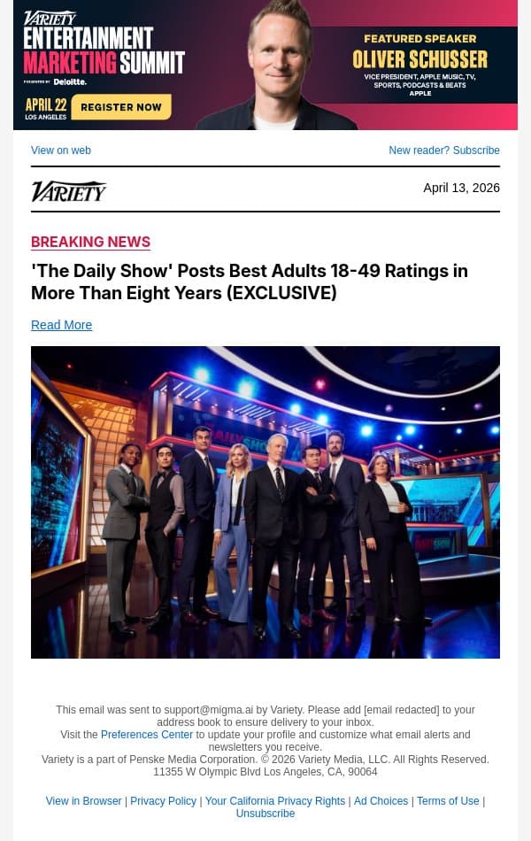 'The Daily Show' Posts Best Adults 18-49 Ratings in More Than Eight Years (EXCLUSIVE) email from Variety screenshot