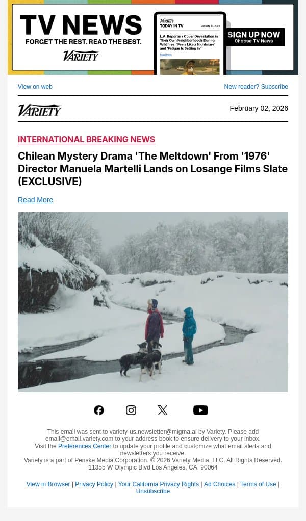 Chilean Mystery Drama 'The Meltdown' From '1976' Director Manuela Martelli Lands on Losange Films Slate (EXCLUSIVE) email from Variety screenshot