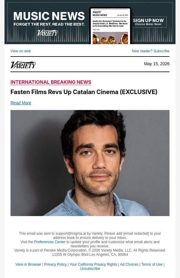 Fasten Films Revs Up Catalan Cinema (EXCLUSIVE) email from Variety screenshot