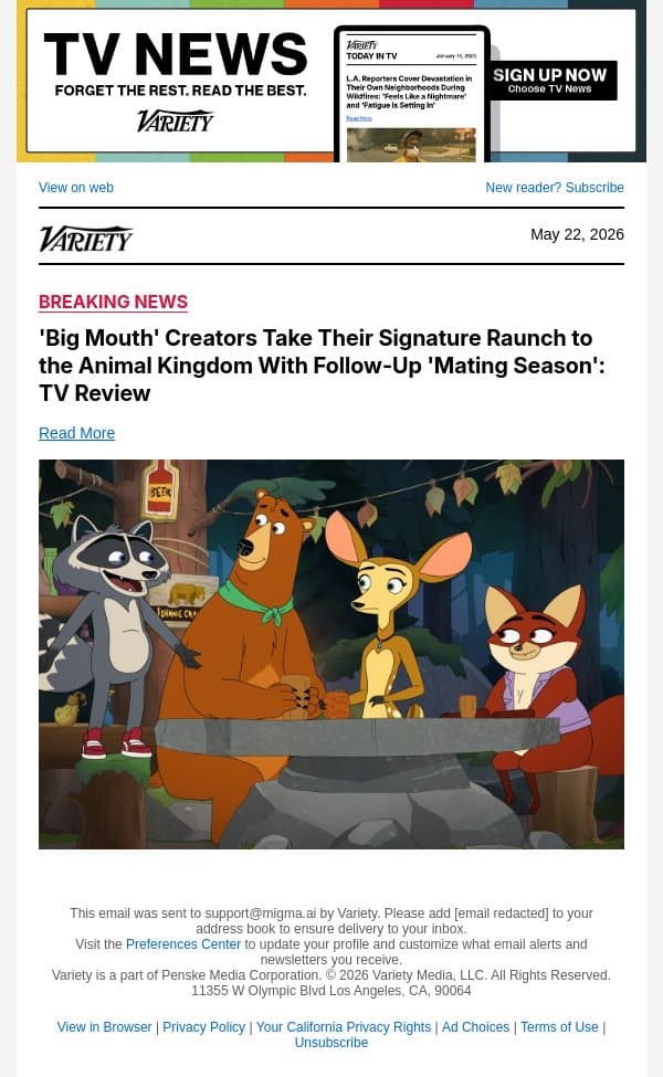 'Big Mouth' Creators Take Their Signature Raunch to the Animal Kingdom With Follow-Up 'Mating Season': TV Review email from Variety screenshot