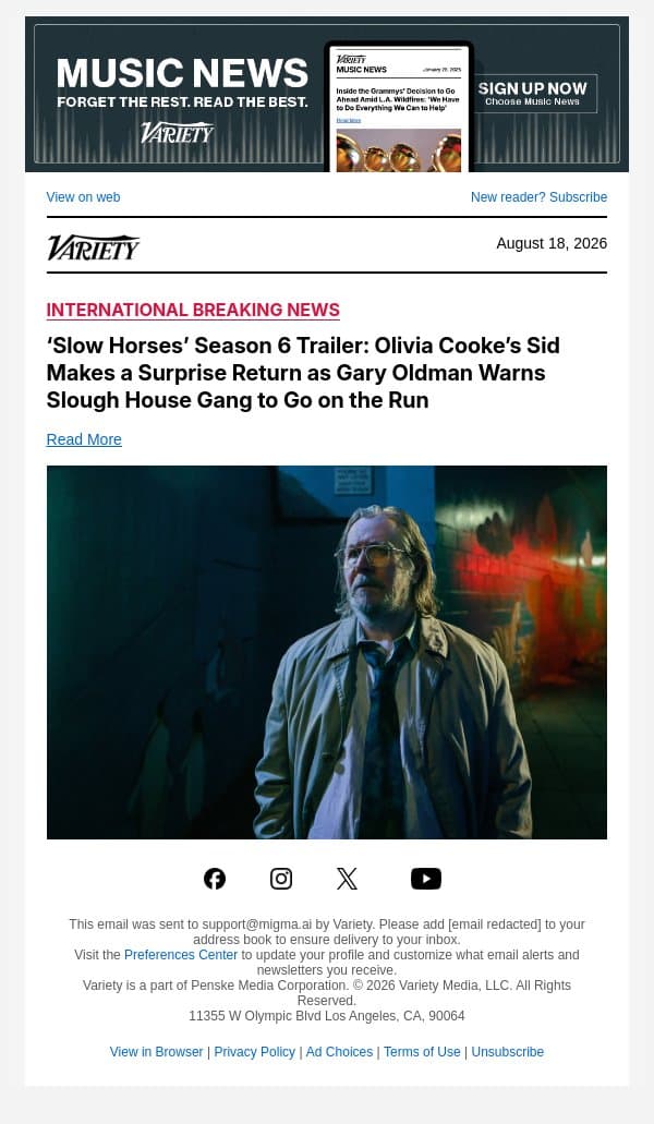 ‘Slow Horses’ Season 6 Trailer: Olivia Cooke’s Sid Makes a Surprise Return as Gary Oldman Warns Slough House Gang to Go on the Run email from Variety screenshot