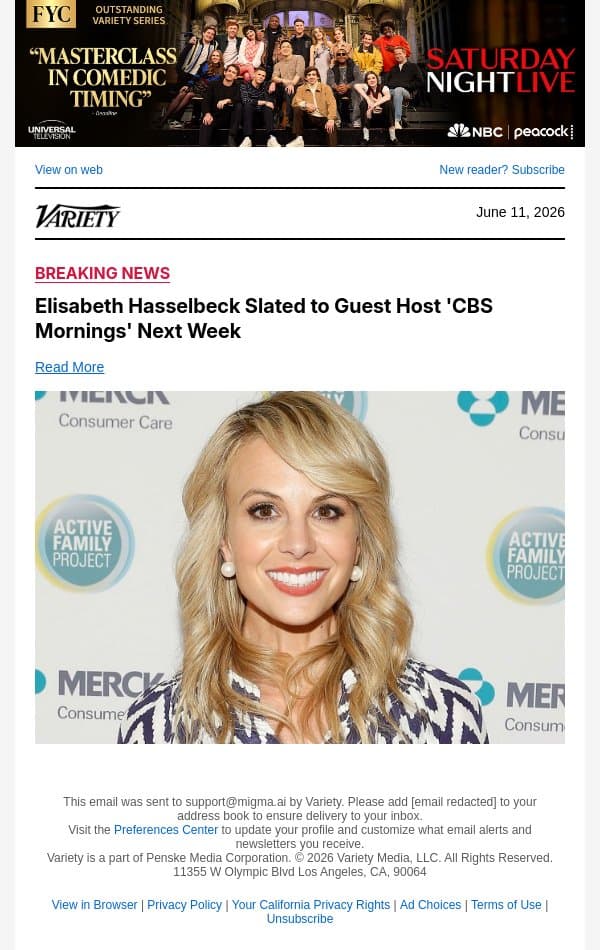 Elisabeth Hasselbeck Slated to Guest Host 'CBS Mornings' Next Week email from Variety screenshot