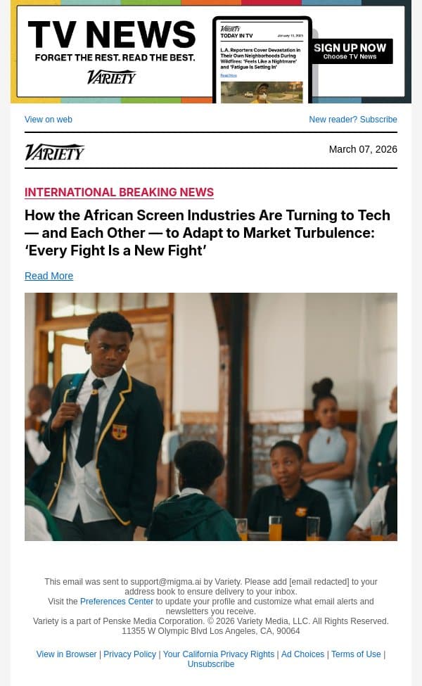 How the African Screen Industries Are Turning to Tech — and Each Other — to Adapt to Market Turbulence: ‘Every Fight Is a New Fight’ email from Variety screenshot
