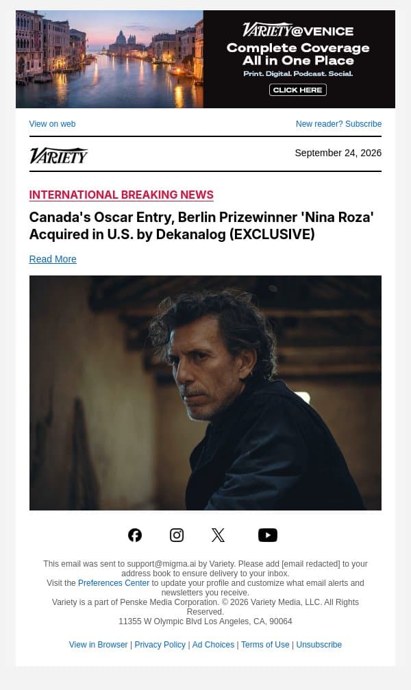 Canada's Oscar Entry, Berlin Prizewinner 'Nina Roza' Acquired in U.S. by Dekanalog (EXCLUSIVE) email from Variety screenshot