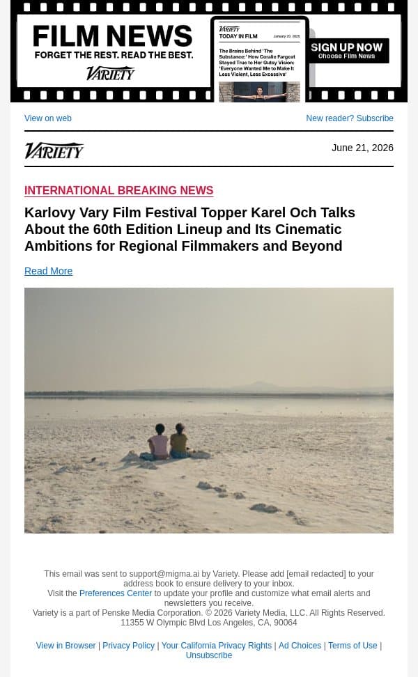 Karlovy Vary Film Festival Topper Karel Och Talks About the 60th Edition Lineup and Its Cinematic Ambitions for Regional Filmmakers and Beyond email from Variety screenshot