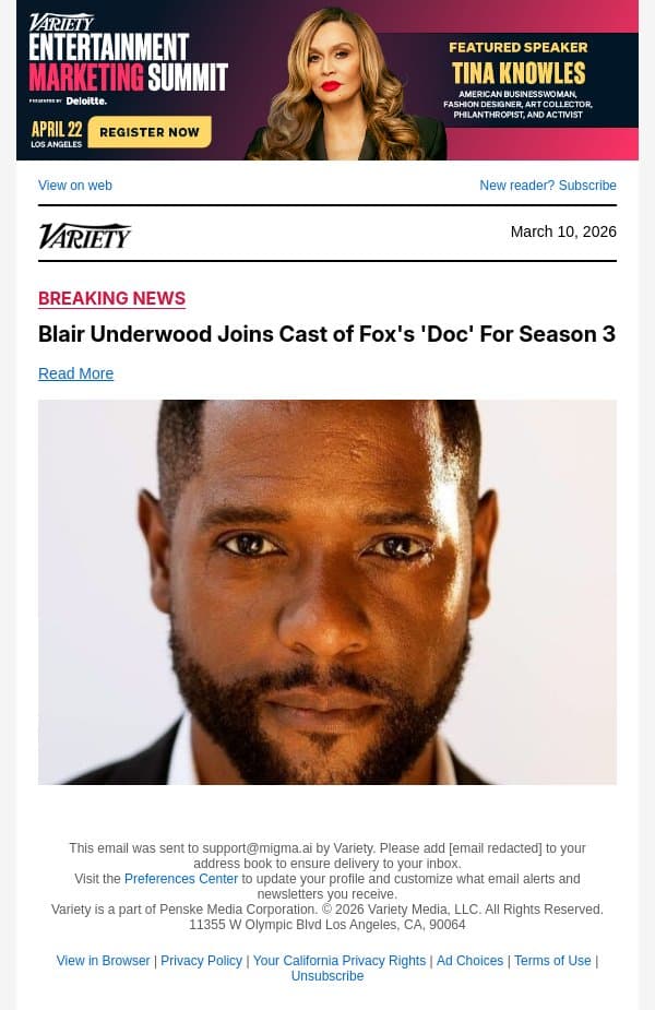 Blair Underwood Joins Cast of Fox's 'Doc' For Season 3 email from Variety screenshot