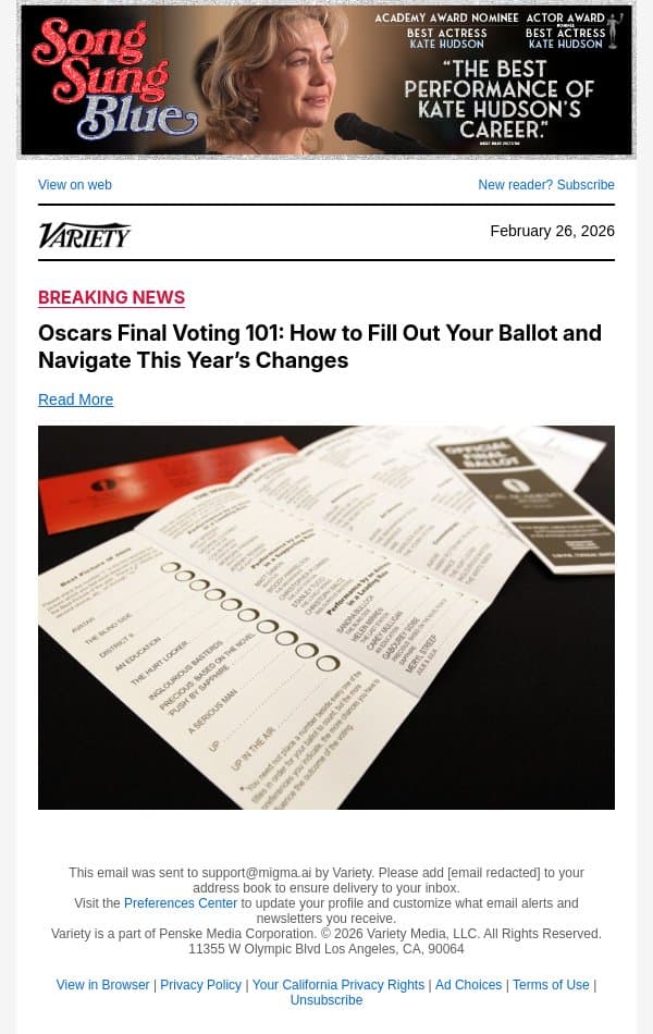 Final Oscar Voting Begins email from Variety screenshot