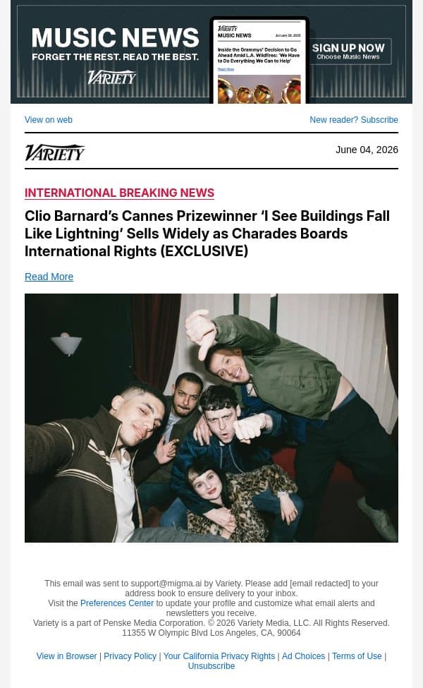 Clio Barnard’s Cannes Prizewinner ‘I See Buildings Fall Like Lightning’ Sells Widely as Charades Boards International Rights (EXCLUSIVE) email from Variety screenshot