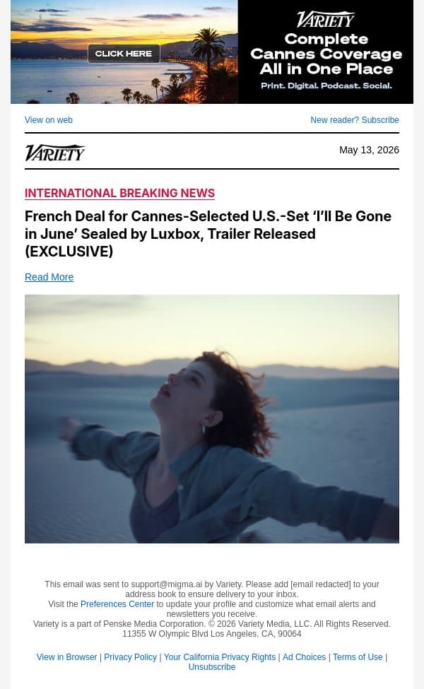 French Deal for Cannes-Selected U.S.-Set ‘I’ll Be Gone in June’ Sealed by Luxbox, Trailer Released (EXCLUSIVE) email from Variety screenshot