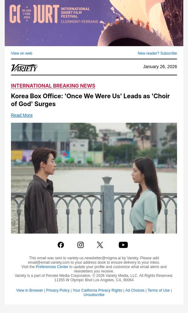 Korea Box Office: 'Once We Were Us' Leads as 'Choir of God' Surges email from Variety screenshot
