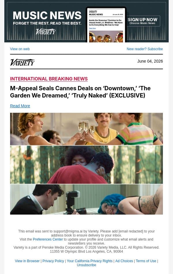 M-Appeal Seals Cannes Deals on ‘Downtown,’ ‘The Garden We Dreamed,’ ‘Truly Naked’ (EXCLUSIVE) email from Variety screenshot
