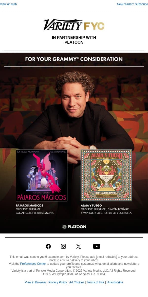 Gustavo Dudamel: For Your GRAMMY® Consideration email from Variety screenshot