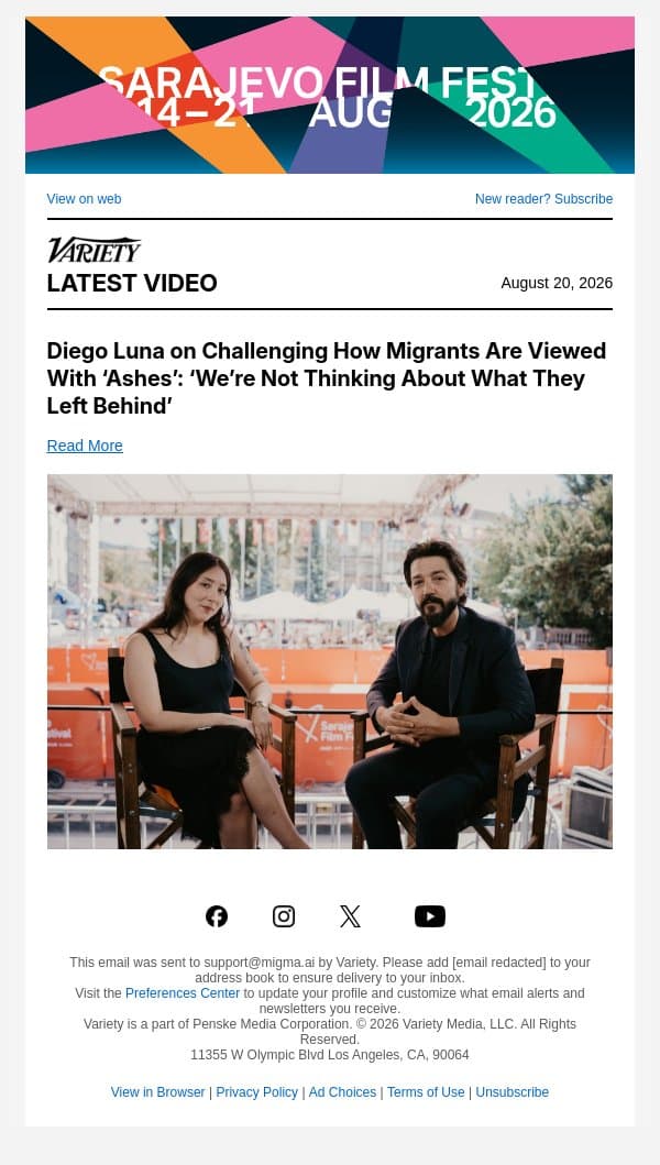 Diego Luna on Challenging How Migrants Are Viewed With ‘Ashes’: ‘We’re Not Thinking About What They Left Behind’ email from Variety screenshot
