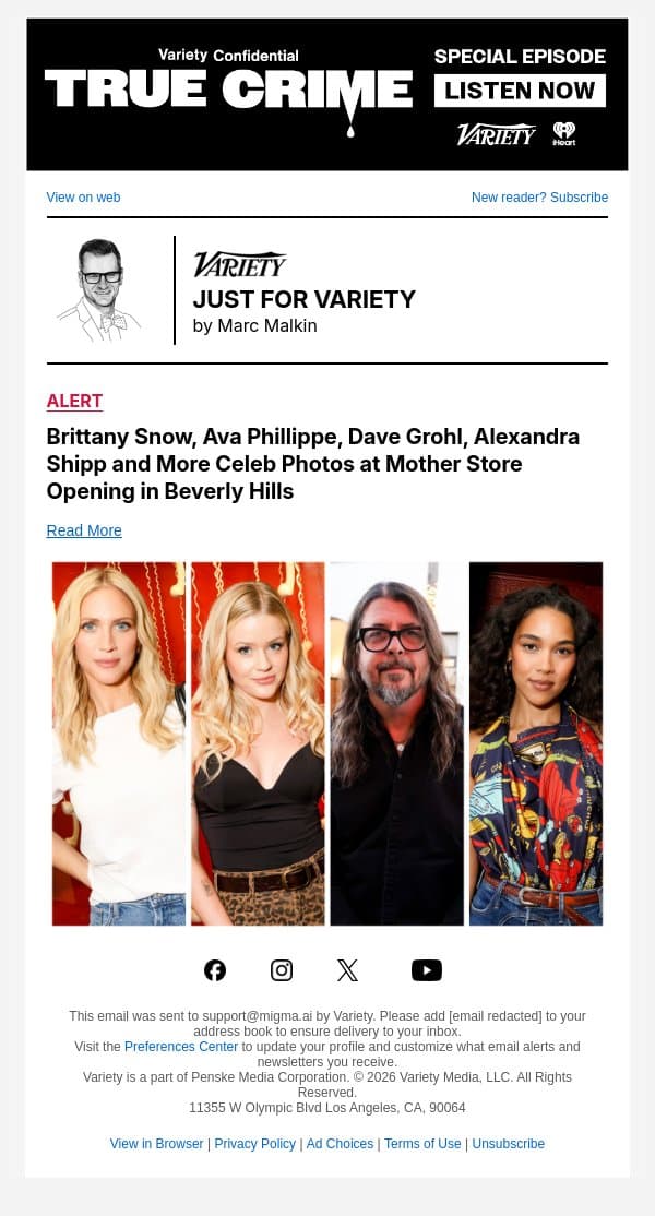 Red Carpet Photos: Brittany Snow, Ava Phillippe, Dave Grohl, Alexandra Shipp and More Celebs at Mother Store Opening in Beverly Hills email from Variety screenshot