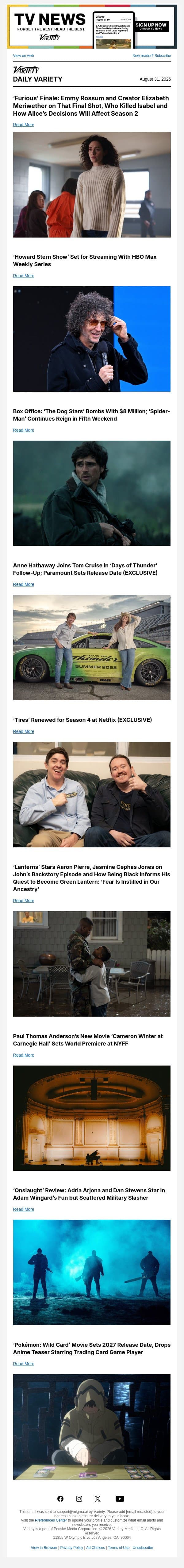 'Furious' Finale Explained; Howard Stern Goes to HBO Max; 'The Dog Stars' Bombs email from Variety screenshot