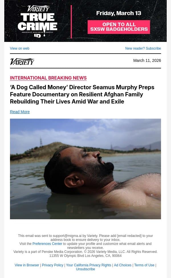 ‘A Dog Called Money’ Director Seamus Murphy Preps Feature Documentary on Resilient Afghan Family Rebuilding Their Lives Amid War and Exile email from Variety screenshot