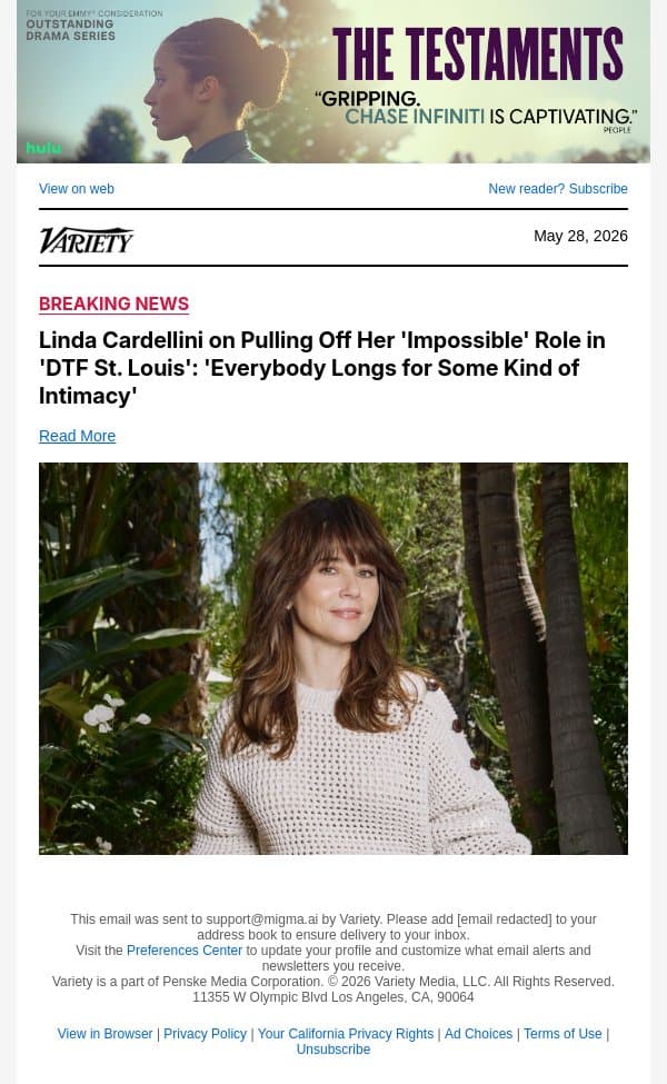 Linda Cardellini on Pulling Off Her 'Impossible' Role in 'DTF St. Louis': 'Everybody Longs for Some Kind of Intimacy' email from Variety screenshot